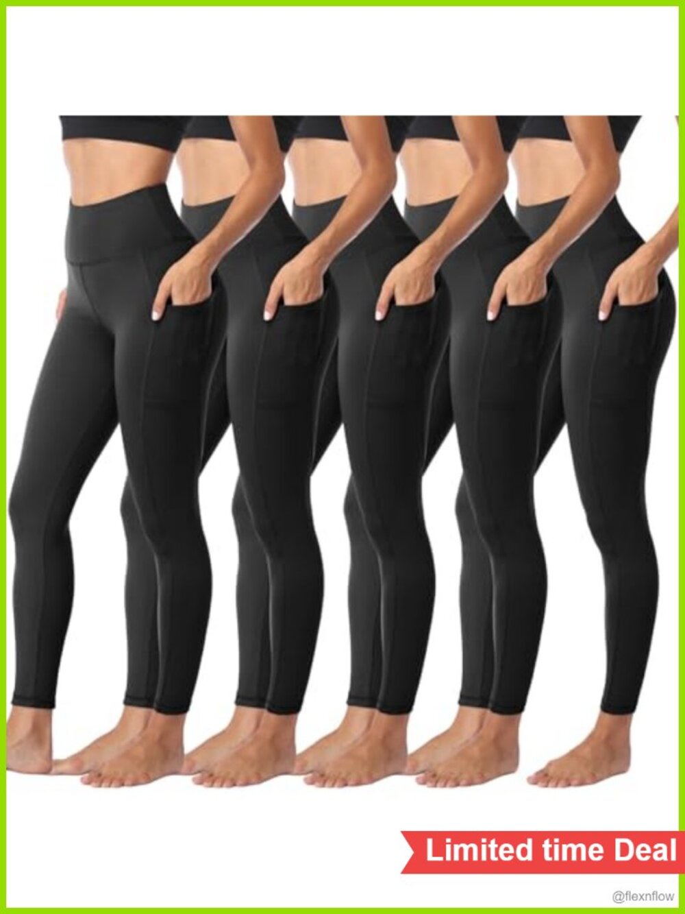 5 Pack High Waist Leggings with Pockets, Tummy Control Yoga Pants